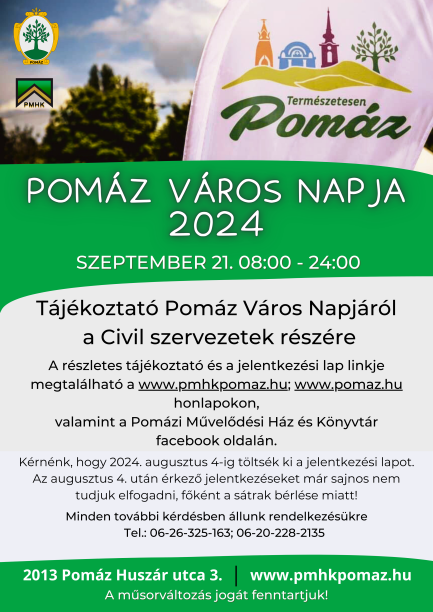 Pomáz Város Napja 2024 jelentkezés