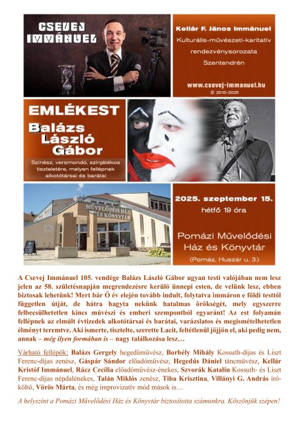 Csevej Immánuel - Balázs László Gábor Emlékest