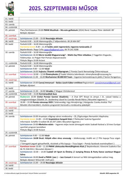 Szeptemberi program