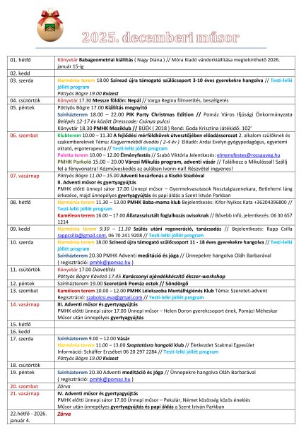 Decemberi műsorunk
